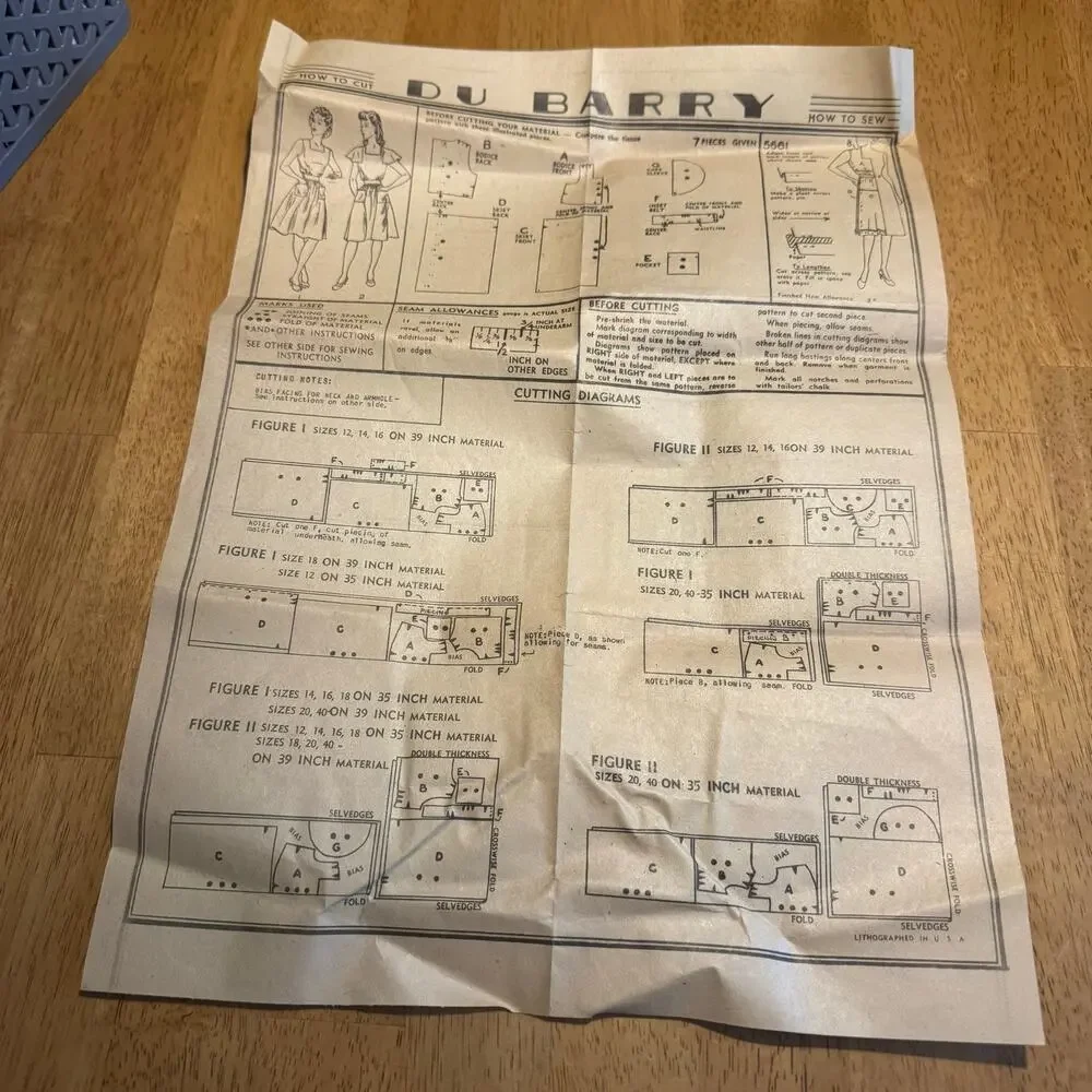 Vintage 1943 DuBarry Sewing Pattern 5661 Pinafore House Dress Size 20 Bust 38